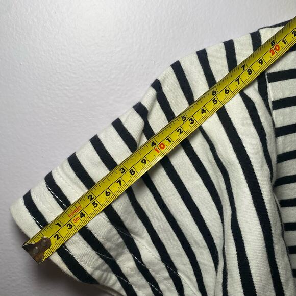 A.L.C. Women's size Medium Black White Stripe Ruffle Short Sleeve Carrie Shirt - Picture 8 of 9